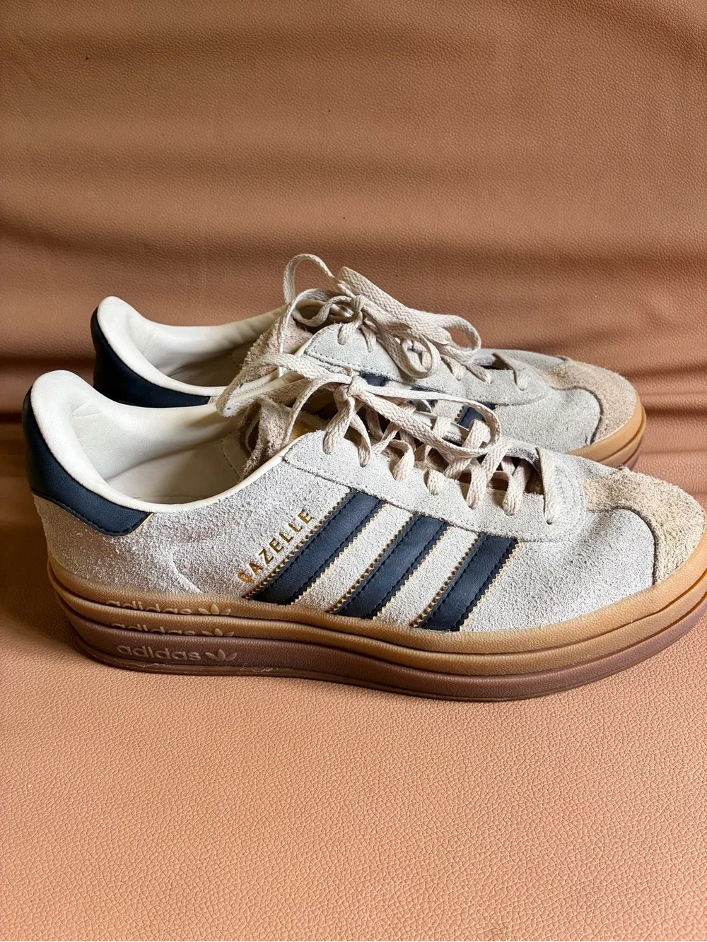 adidas Gazelle Suede Sneakers in Beige and Navy